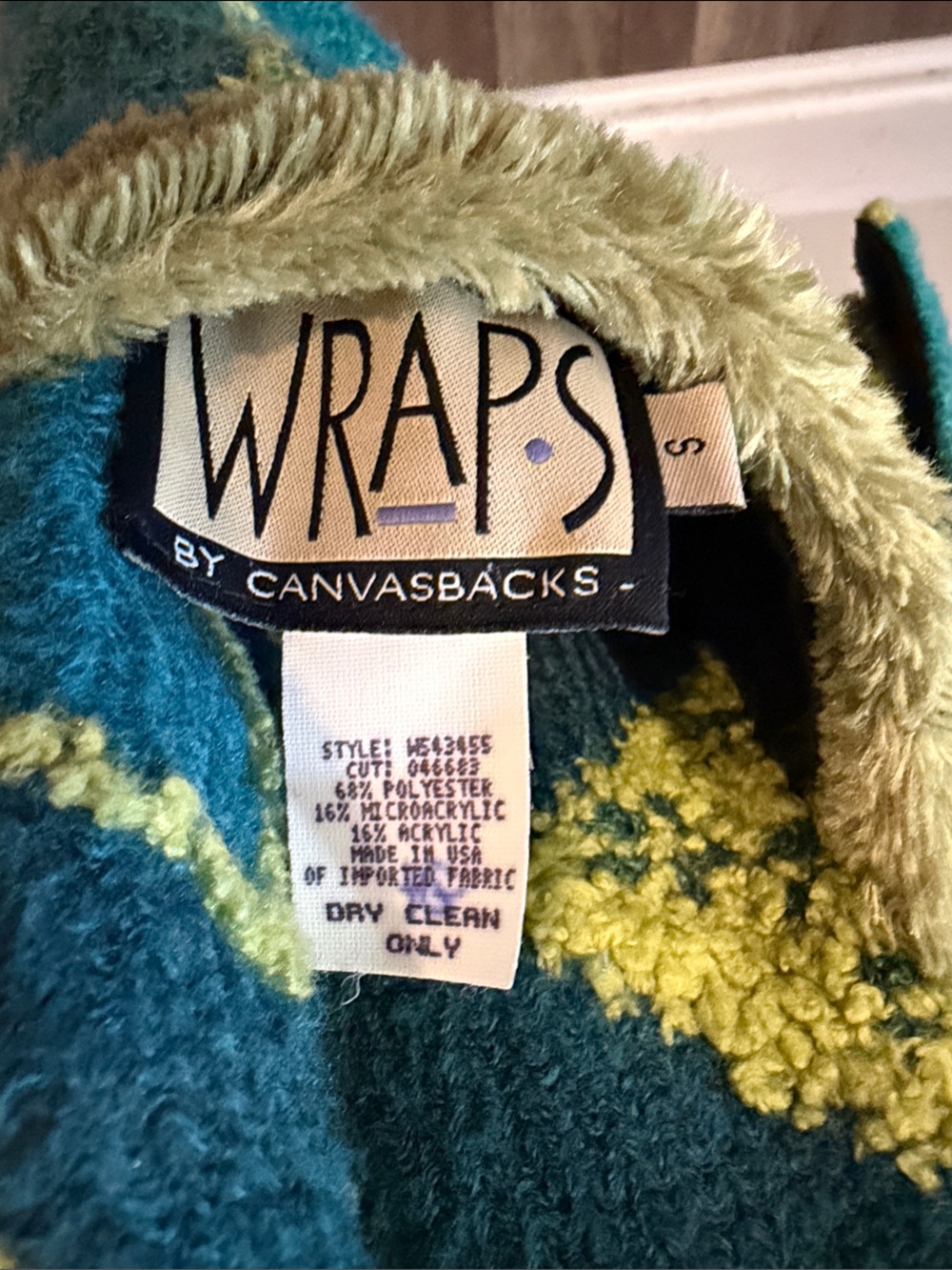 Vintage Wraps by Canvasbacks Artsy Abstract Vest Teal Green Boho Art to Wear - Picture 2 of 4